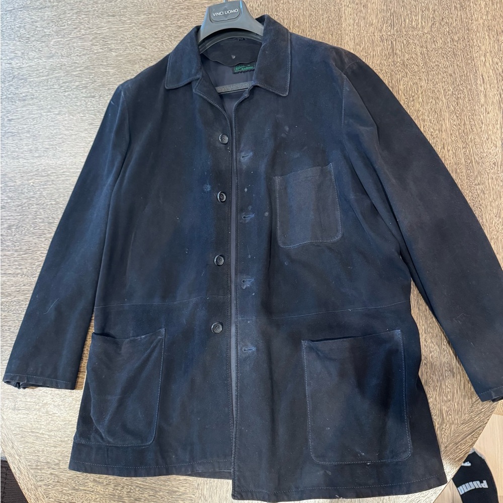 Bardelli navy leather safari jacket